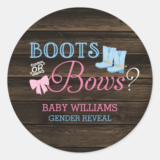 Rustige Boots of bows Gender onthulling Baby showe Ronde Sticker (Voorkant)