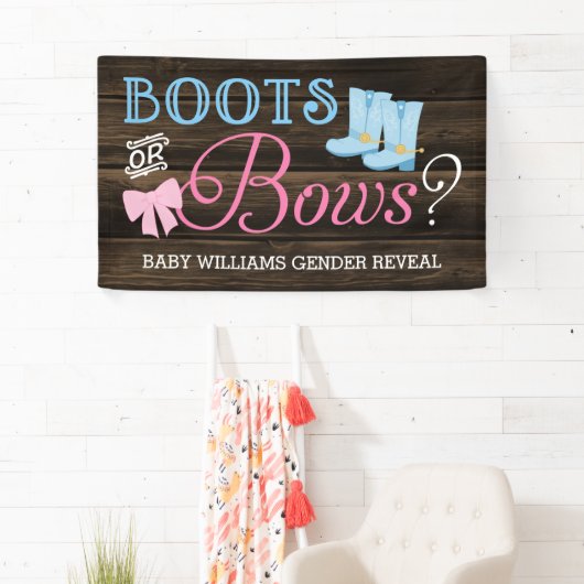 Rustige Boots of bows Gender onthulling Baby showe Spandoek (Insitu)