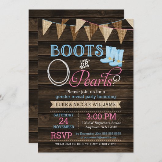 Rustige Boots of parellen Baby shower onthullen Kaart (Voorkant / Achterkant)