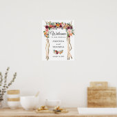Rustige bordeaux bloem bruiloft boog welkom bord poster (Keuken)