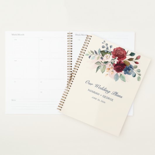 Rustige bordeaux groene bloemige bruiloft planner (Display)