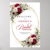 Rustige bordeauxkleurige bloemengroene bruiloftbor poster (Voorkant)