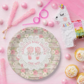 Rustige Borden van hout en roze bloemen Papieren Bordje (Feest)