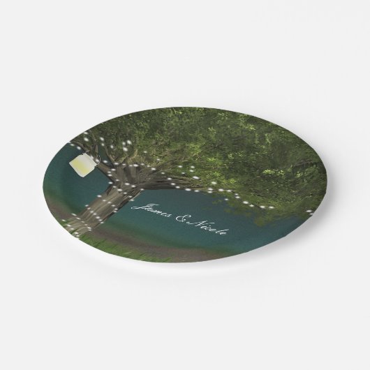 Rustige Borden van landbomen en tekenluciferende s Papieren Bordje (Gekanteld)