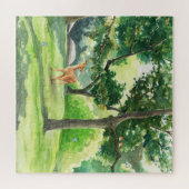 Rustige Bos Herten Watercolor Kunst Legpuzzel (Horizontaal)