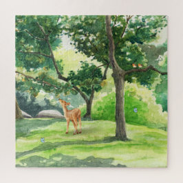 Rustige Bos Herten Watercolor Kunst Legpuzzel