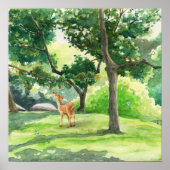 Rustige Bos Herten Watercolor Kunst Poster (Voorkant)