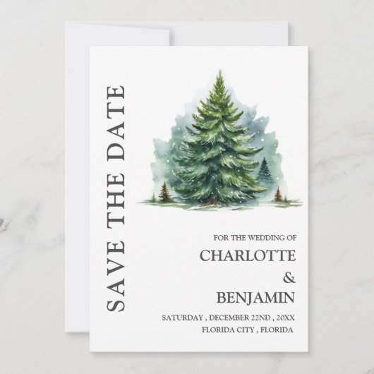 Rustige bos winter huwelijksfoto save the date (Voorkant)