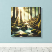 Rustige bosbeek met vintage licht – Canvas Afdruk (Insitu (Houten vloer))