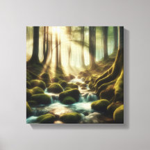 Rustige bosbeek met vintage licht – Canvas