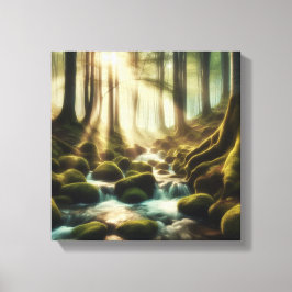 Rustige bosbeek met vintage licht – Canvas Afdruk