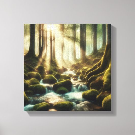 Rustige bosbeek met vintage licht – Canvas Afdruk (Voorkant)