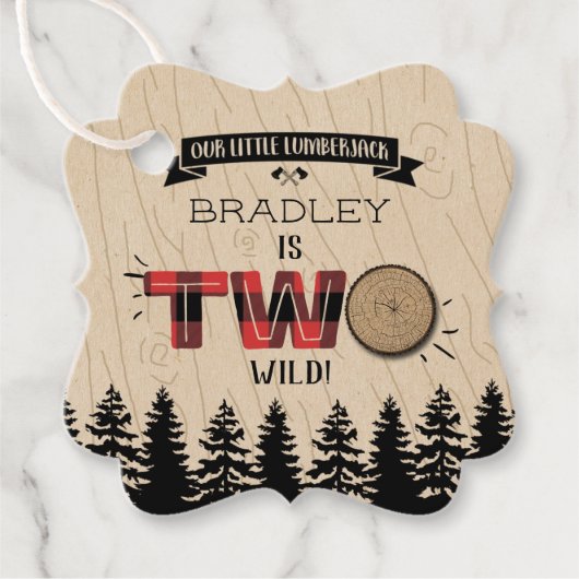 Rustige bosbok Pset Lumberjack Boys 2e verjaardag Bedankjes Labels (Voorkant)