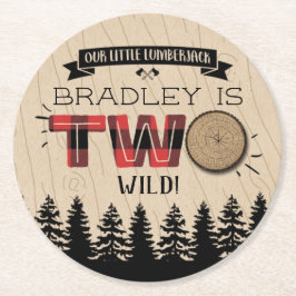 Rustige bosbok Pset Lumberjack Boys 2e verjaardag Ronde Kartonnen Onderzetter