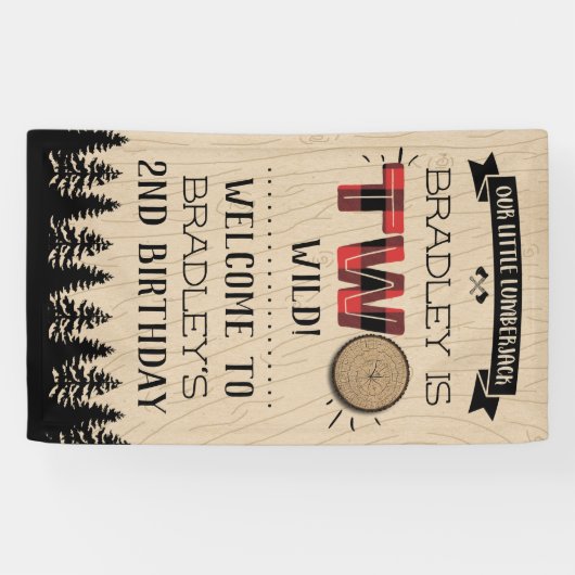 Rustige bosbok Pset Lumberjack Boys 2e verjaardag Spandoek (Horizontaal)