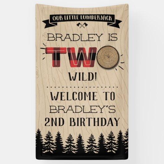 Rustige bosbok Pset Lumberjack Boys 2e verjaardag Spandoek (Verticaal)