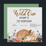 Rustige bosbossen dieren op een dag vrij kaart<br><div class="desc">Wilde 1, 1e verjaardagsfeest,  bosbouwhuisdieren,  bosvloervrienden,  bijtende botanische bladeren,  bladbladeren,  groene eucalyptus,  schattige witte zoete trendy,  herten beer fox raccoon,  konijnenbunny owl,  jongetje meisje genderneutraal</div>