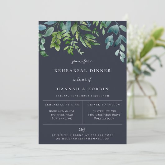 Rustige bosbouw marineblauw repetitief diner aankondiging (Staand voorkant)