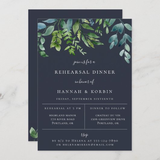 Rustige bosbouw marineblauw repetitief diner aankondiging (Voorkant / Achterkant)