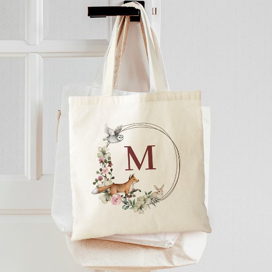 Rustige bosdieren Floral Bridesmaid Monogram Tote Bag