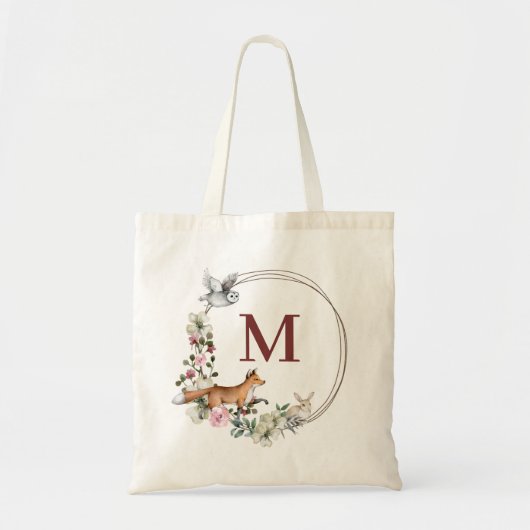 Rustige bosdieren Floral Bridesmaid Monogram Tote Bag (Voorkant)