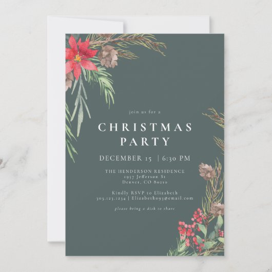 Rustige bosgroene winter Floral kerstfeest Kaart (Voorkant)