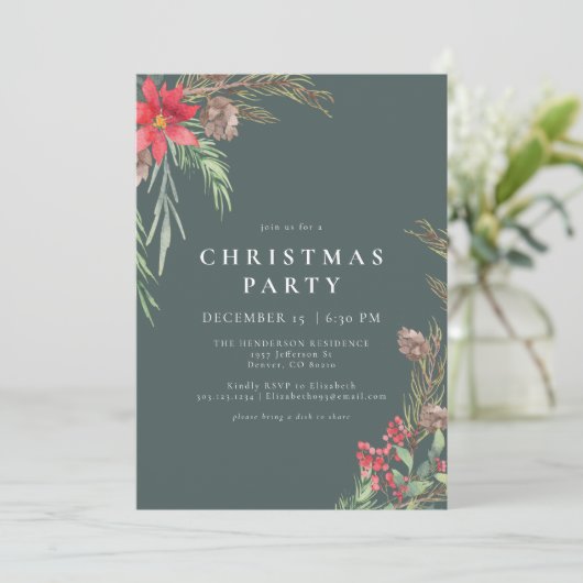 Rustige bosgroene winter Floral kerstfeest Kaart (Staand voorkant)