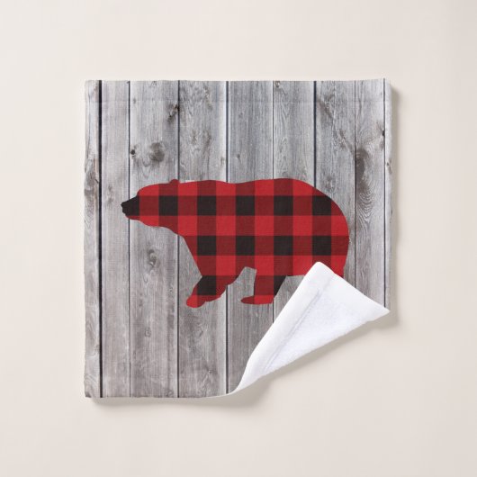 Rustige bosgrond beer met rode buffelplaat bad handdoek (Wasdoekje)