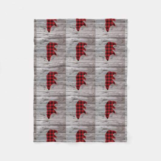 Rustige bosgrond beer met rode buffelplaat fleece deken (Voorkant)