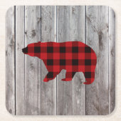Rustige bosgrond beer met rode buffelplaat kartonnen onderzetters (Voorkant)