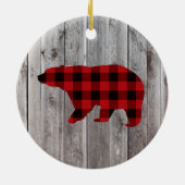 Rustige bosgrond beer met rode buffelplaat keramisch ornament (Achterkant)