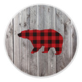 Rustige bosgrond beer met rode buffelplaat keramische knop (Voorkant)