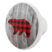 Rustige bosgrond beer met rode buffelplaat keramische knop (Rechts)