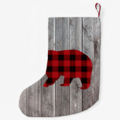 Rustige bosgrond beer met rode buffelplaat kleine kerstsok (Achterkant)