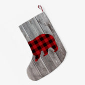 Rustige bosgrond beer met rode buffelplaat kleine kerstsok (Achterkant (Hangend))