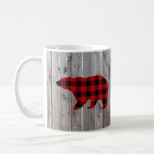 Rustige bosgrond beer met rode buffelplaat koffiemok (Links)
