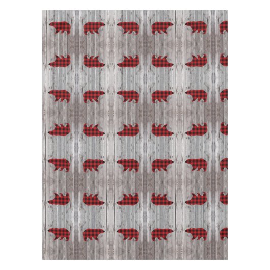 Rustige bosgrond beer met rode buffelplaat tafelkleed (Voorkant)