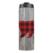 Rustige bosgrond beer met rode buffelplaat thermosbeker (Voorkant)