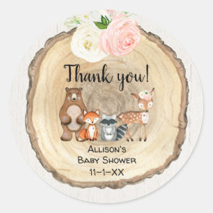 Rustige bosgrond schattig baby shower meisje ronde sticker
