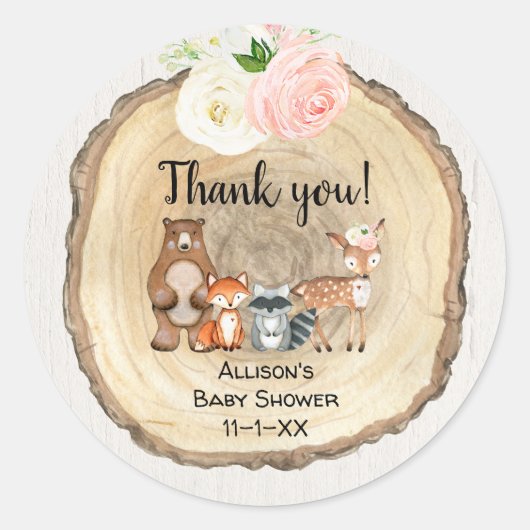Rustige bosgrond schattig baby shower meisje ronde sticker (Voorkant)