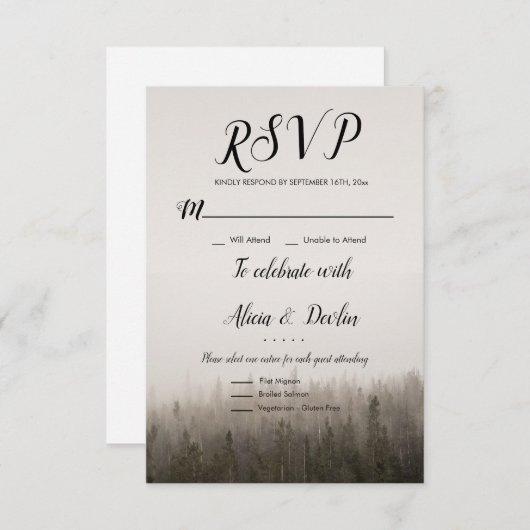 Rustige bosmisty mysterous Landscape Rsvp Card (Voorkant / Achterkant)