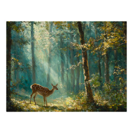 Rustige bosontginning met een hert grazen perfect poster