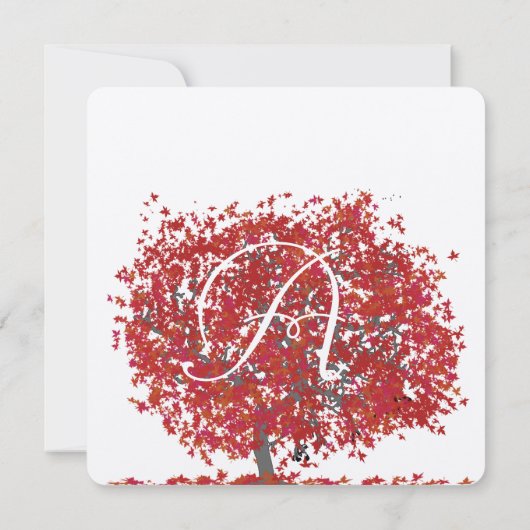 Rustige bosrode bomen bruiloft kaart (Achterkant)