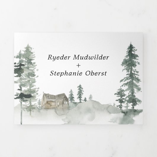 Rustige Bossen Barn Wedding | Tri-Fold-uitnodiging Drieluik Uitnodiging (Cover)