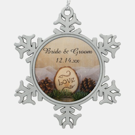 Rustige Bossen bruiloft Tin Sneeuwvlok Ornament (Voorkant)