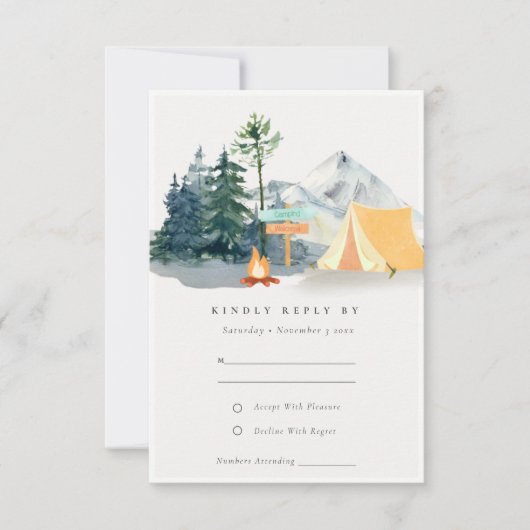 Rustige Bossen Camping Mountain Wedding RSVP Kaartje (Voorkant)