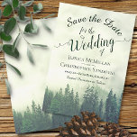 Rustige Bossen Groene Bergdenbomen Weddenschap Save The Date<br><div class="desc">Deze mooie redding van de date is een geweldige manier om je vrienden en familie te laten weten wat je aanstaande bruiloft is. In het ontwerp staat een rustige bergscène met een bos van groene dennenbomen dat in mist of mist is gehuld. De tekst van de het manuscriptkalligrafie van de...</div>
