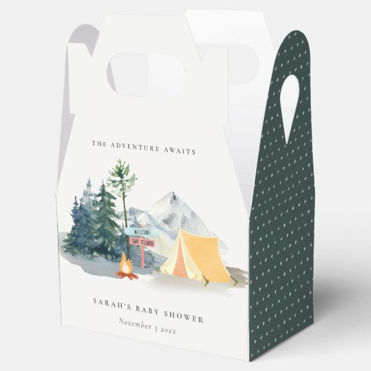 Rustige Bossen Kampeerbergen Baby shower Bedankdoosjes (Geopend)