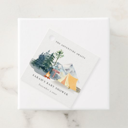 Rustige Bossen Kampeerbergen Baby shower Bedankjes Labels (In situ)