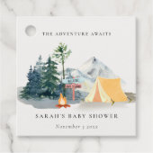 Rustige Bossen Kampeerbergen Baby shower Bedankjes Labels (Voorkant)